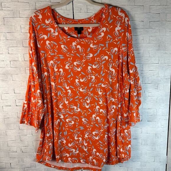 JM Collection Orange blue tunic pull over 3/4 sleeve bohemian colorful plus size - Picture 1 of 8
